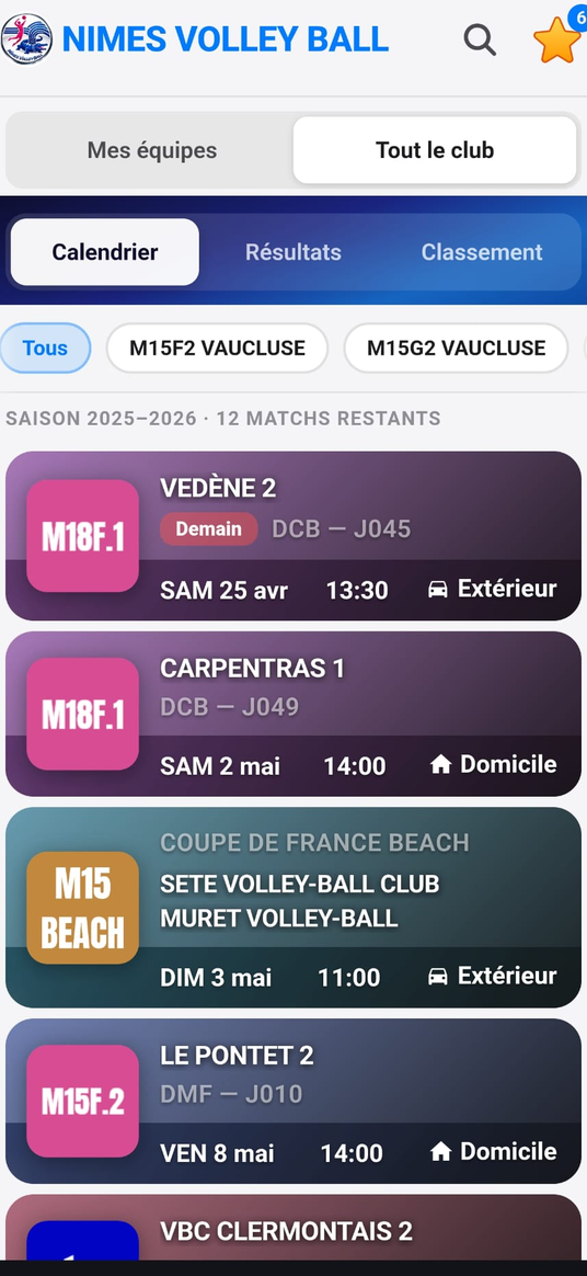 Vue calendrier VolleyCal